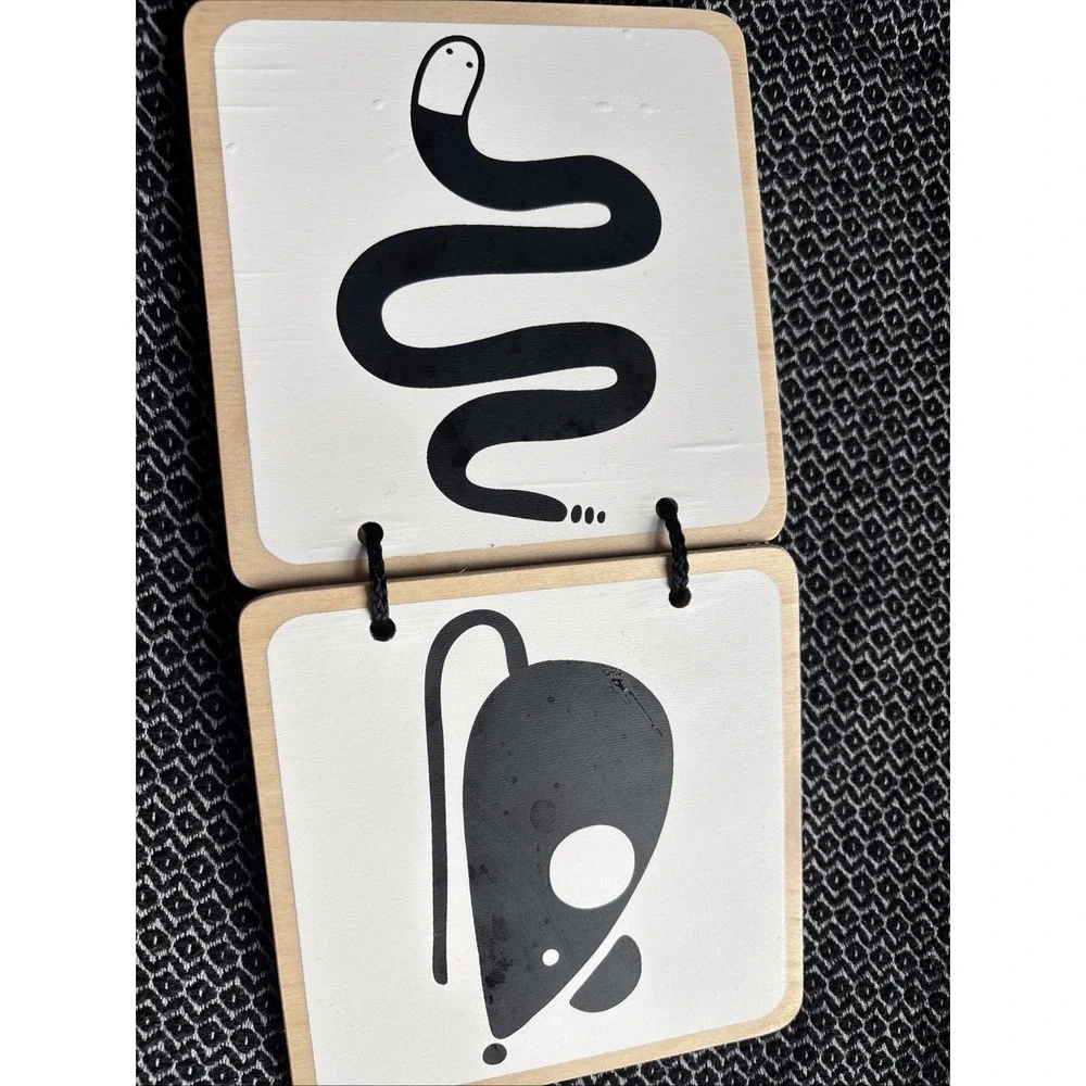 Lovevery Wooden High Contrast Animal Board Book Used From Looker Kit Black White